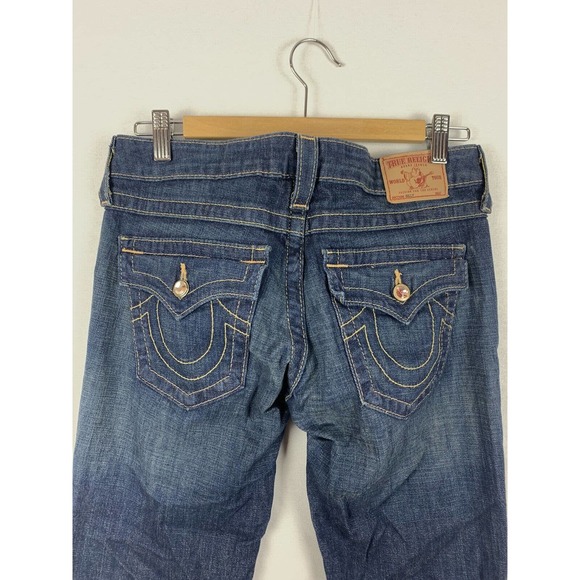 TRUE RELIGION Jeans STRETCH STRAIGHT W/ PAVE CRYSTAL on Front & back SIZE 28 - Picture 4 of 10